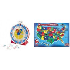 Melissa &amp; Doug Turn and Tell Clock &amp; U.S.A. 51pc 플로어 퍼즐:, 단일옵션, 1