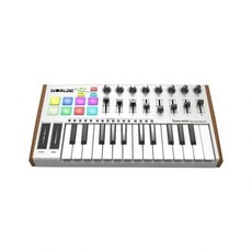 [해외] WORLDE TUNA MINI 울트라 포터블 25 키 USB MIDI 키보드 컨트롤러 6.35MM 페달 잭이있는 8 RGB 백라이트 트리거 패드, 상세내용표시, With colorful Pads