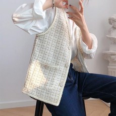 트위드베스트 정장 조끼 넥 라운드 여성 데일리 베스트
