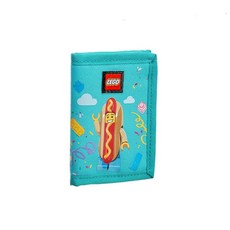 LEGO 3단 지갑 남아 및 여아용 아동용 유니 투명 신분증 창 카드 현금 포켓 안전한 후크 루프 잠금 핫도그 가이 지갑 246052