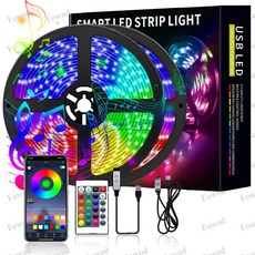 Fowod 블루투스 동기화 변색 LED 슬림 방수 스트립 LED RGB 간접 조명 10m 20m, 01 10m