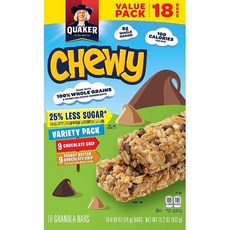 [미국 직구] Quaker Chewy Granola Bars 저설탕 바 18 개 순 중량 431 g Less Sugar Variety Pack18-Count, 상세페이지참조, 431g