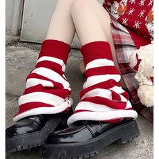 가을 여성 그린 스트라이프 루즈핏 니트 양말 겨울 레드 섹시 학원풍 캐주얼 두꺼운 발커버