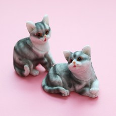 2p 쌍둥이 고양이 미니어처 미니 동물 피규어 테라리움 키링 만들기 재료, 트윈고양이2개1세트-회색