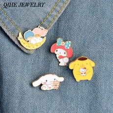 Qihe jewelry 4 개/대 kawaii bunny puppy 마이 멜로디 에나멜 핀 칼라 모자 옷깃 핀 일본 만화 쥬얼리 버니 쥬얼리