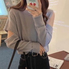 데일리 캐주얼 어깨 트임 니트 스웨터 데이트룩 3컬러