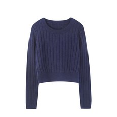 세미 라운드 크롭 골지 니트 플로티 풀오버 라운드