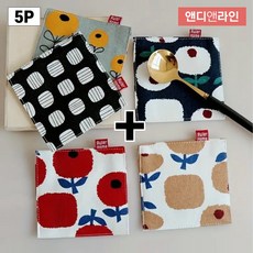 앤디앤라인 북유럽 감성 인테리어 패브릭 컵받침 코스터 냄비받침 소품 5P세트, 혼합색상, 5개
