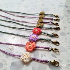 들꽃마스크스트랩3mm 코바늘 핸드메이드 써지컬고리, 양쪽모티브, 빈티지민트써지컬, 들꽃#1