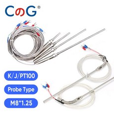 프로브 나사 나사 케이블 열전대 오븐 온도 센서 0-800 도 M8 1m 2m 3m 5m K J PT100 타입 50mm 150mm 100mm 200mm, 1개