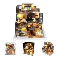 FLYIFE Mini Dollhouses DIY Miniature House Kit Coffee Shop Barbie Book Nook Music Box Tiny Wooden Do
