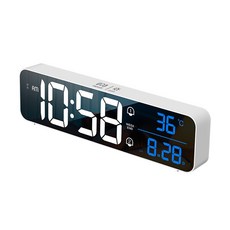 LED 음악 알람시계 USB 충전식 2알람 온도 디지털 탁상시계, white