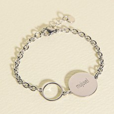 뮤주벨 써지컬스틸 더블코인 미아방지팔찌, Women 17 + 3cm, 02 필기체, 1개