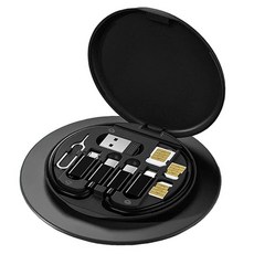 9인 1 다기능 케이블 케이스 USB C 타입 마이크로 라이트닝 60W 전원 SIM 이젝터 핀 미러 TF 카드 슬롯 선, 01 Black
