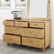 바네스데코 노먼 원목 3단 7D 와이드 체스트 서랍장 화장대, 라이트 브라운