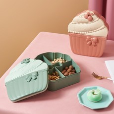 쿠르투아 나눔접시 브라질너츠 캔디홀더 분격 견과 거실 덥개 포함 비닐 플라스틱 그릇, 블러킹 앵두 바칸디핑크 _그린