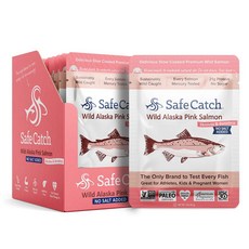 No Salt Added Safe Catch Skinless and Boneless Wi 소금 무첨가 안전한 잡기 껍질과 뼈가 없는 와일드 퍼시픽 핑크 연어 파우치 소금 무첨, 85g, 12개