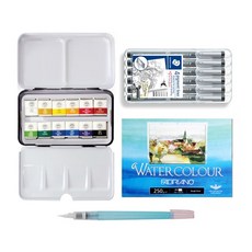문교 고체수채물감 워터브러쉬 엽서수채패드 멀티라이너 어반스케치 입문자세트, 24색세트