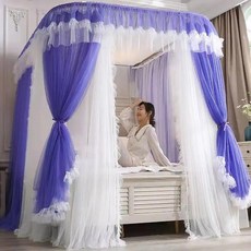 모기장 하이 엔드 핑크 더블 레이어 그물 거즈 침대 커튼 U자형 지원되지 않는 모기 방지 침실에, 02 파란_01 1.5m (5개 피트) 침대