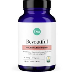 비오틴효과 피부 건강 효능 오라 오가닉 헤어 스킨 네일 지원 BeYouTiful 건강한 모발과 비타민B 조류 추출물로 미용 비건 캡슐 60개, 1개