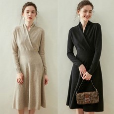 캐시미어 울 100 롱니트 가을겨울 랩 원피스 보웬 골지니트 홀가 플리츠 결혼식하객