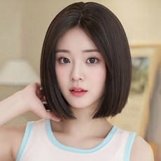 키라비 가발 여성 통가발 단발머리 30cm 수제 레이스 가르마 SZ2073, SZ-2073, 블랙탠, 1개 - 단발가발