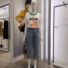 나이스클랍 반밴딩 빈티지워싱 배기핏 데님팬츠 A203BWN640