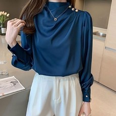 besteffie 블라우스 루즈핏 쉬폰 셔츠 블라우스 소프트셔링 실크 블라우스 퍼프 소매 블라우스 E88