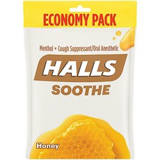 Halls Honey Cough Drops Menthol 홀스 허니 꿀향 멘솔 캔디 80알, 1개