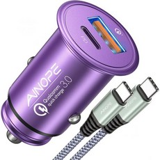 아이노프 자동차 충전기 USB C 675W 16 충전기용 고속 충전 듀얼 포트 QC 30 PD 45W 담배 라이터 어댑터 프로 맥스 미니 플러스 15 삼성 갤럭시 안드로이드용, Grape Purple