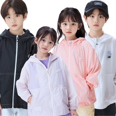 뉴발란스 키즈 에센셜 간절기 스티치 홑겹 지퍼 후드 바람막이