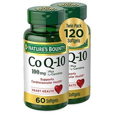 Nature's Bounty CoQ10 100mg Plus L-Carnitine Supp Nature's Bounty CoQ10 100mg 플러스 L-카르니틴 심장 건강 지원, 1개, 120정