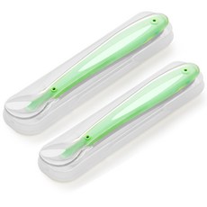 Glasslock 아기 숟가락 아기 실리콘 부드러운 숟가락 저장 상자 밖으로 휴대용 신생아 물 먹이 보충, 단일옵션, 연두색 2 개 + 더스트 박스