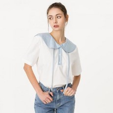 [분더가이스트] SAILOR COLLAR 배색 스트링 반팔셔츠 화이트
