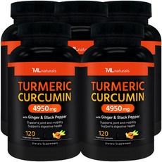[미국번개배송] 신제품 착한명품 마이라이프 내추럴스 유기농 강황 커큐민 4950mg (진저+블랙페퍼), 5개, 120정