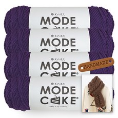 [니뜨] 모드케이크(100g) 뜨개실x4볼+뉴로이드롱머플러도안+라운드엣지라벨 1개, 퍼플