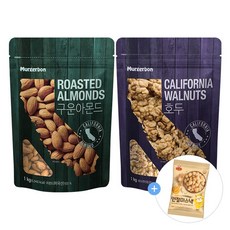 머거본 구운아몬드 1KG 1봉+호두 1KG 1봉 인절미스낵 37G 증정, 단품