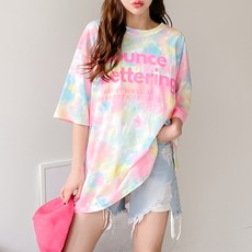 리썸메이드 여성용 빅사이즈 형광 물나염 반팔 티셔츠