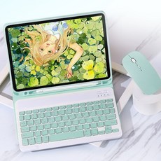 탐앤붐 아이패드 프로 4세대 블루투스 키보드 마우스 파스텔 커버 케이스, 민트, 11인지