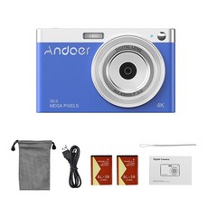 Andoer K 디지털 카메라 비디오 캠코더 MP . 인치 IPS 스크린 자동 초점 X 줌 내장 플래시 캐리 백 손목 스트랩 포함, 04 Blue_02 with 32G card, 1개