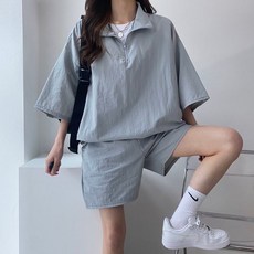 여성반팔아노락 초피팅 솔리드 윈드스토퍼 투피스 상하복