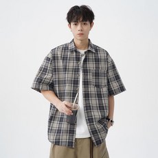 유루 남성용 클래식 오버핏 체크 반팔 셔츠 / MC7189