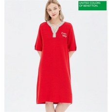 베네통 배색 노치넥 골지 원피스 BAKO51931 RD