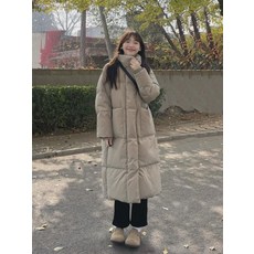 2023 겨울 패딩 여중 롱 무릎에 도톰한 카키 패딩 하이넥 코트