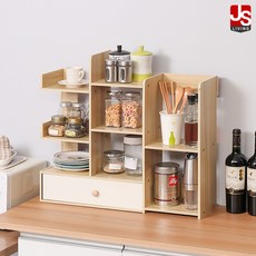 JS리빙 키친 3단 진열대 인테리어 수납함 미니 주방 선반 정리함 홈카페 양념통 다이 정리 용품 다용도 수납장 부엌 서랍장 보조 진열장 미니멀 라이프-WOGJKS-297OAJGK3, 미스틱 주방선반 (우드 손잡이), 1개