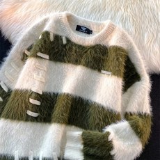 박카라 스트라이프 니트 남성 일본계 빈티지 루즈핏 나른풍 스웨터 겨울 도톰 커플 니트