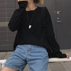 롱슬리브티 여성 봄가을 이너웨어 화이트 이너티셔츠 와이드 단색중 타입 상의