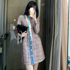 SANDRO TEAM 이른 봄 프랑스 복고풍 가벼운 고급스러운 작은 향기 드레스 여성 옷깃 데님 트위드 스커트