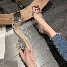 바이스타 여름 진주 크리스탈 쿨 슬리퍼 여성8cm하이힐