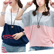 엘레스 여성티셔츠 그레이+화이트 2장 여성반팔티 가오리 박시핏 반팔 티셔츠